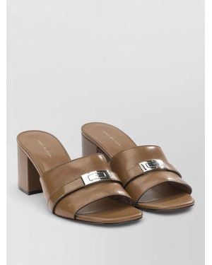 Tory Burch Block Heel Mules Open Toe Buckle - Brown