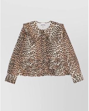 Ganni Organic Cotton Shirt Long Sleeves Leopard - Natural