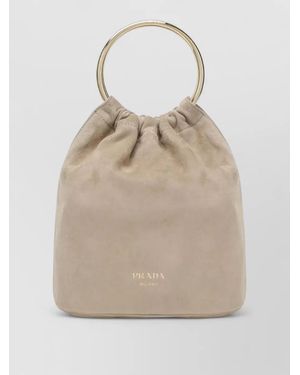 Prada Bucket Bag Circular Handle Suede Finish - Natural
