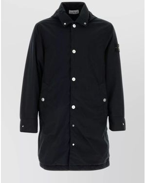 Stone Island Long Hooded Jacket Side Pockets - Blue