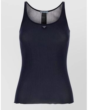 Prada Silk Tank Top Fitted Silhouette Adjustable Straps - Blue