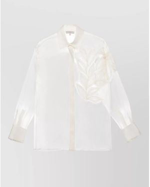 Antonelli Silk Shirt Bead Front Embroidery Collar - White