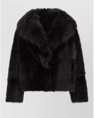 Blancha Shearling Cropped Jacket - Black