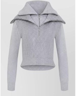 Balenciaga Wool Ribbed Double Collar Zip-Up Jumper - Blue