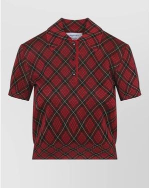 McQueen Microcheck Polo Shirt Lurex Collar Detail - Red