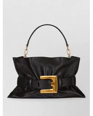 Balmain Anthem Medium Leather Shoulder Bag - Black