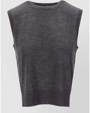 Anine Bing Moni Cropped Knit Tank Crew Neck - Gray