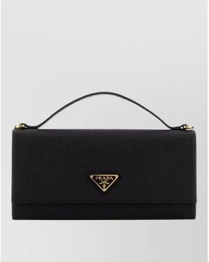 Prada Leather Long Wallet Top Handle Detail - Black