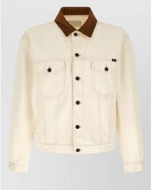 Prada Denim Jacket Suede Collar Boxy Cut - Natural