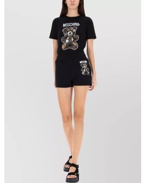 Moschino Teddy Print Graphic Shorts With Elastic Waistband - Black