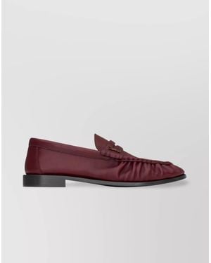 Saint Laurent Smooth Leather Loafer Featuring Ruched Detailing - Purple