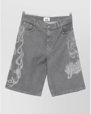 Gcds Graphic Rider Denim Regular Fit Shorts - Grey