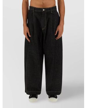 Studio Nicholson Cotton Mid-Rise Pleated Wide-Leg Jeans - Black
