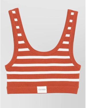 Closed Cotton Striped Ribbed Scoop Neck Bralette - Red