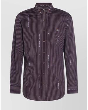 Vivienne Westwood Striped Pattern Button-Down Collar Long Sleeves Shirt - Purple