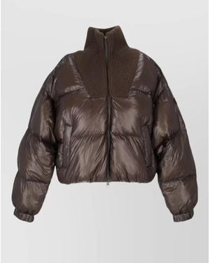 DIESEL High Collar Quilted Jacket Ribbed Trim - Brown