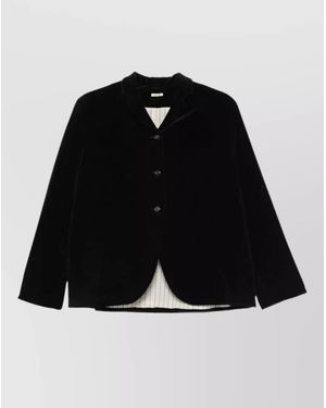 Apuntob Velvet-Effect Single-Breasted Coat - Black