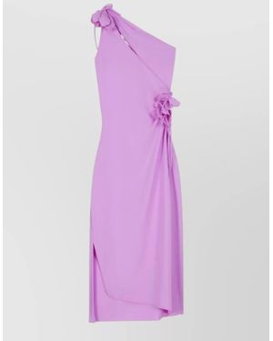 Coperni Floral One-Shoulder Asymmetric Midi Dress - Purple