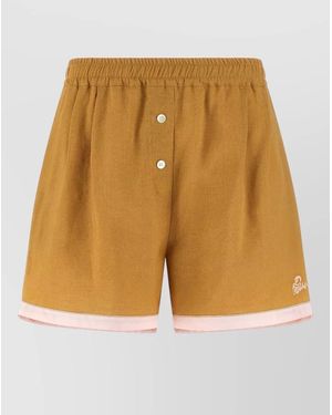 Marni Linen Shorts Button Detail Contrast Hem - Multicolour