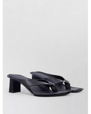 MM6 by Maison Margiela Leather Thong Block Heel Sandals - Blue
