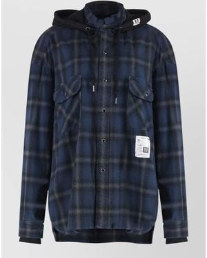 Maison Mihara Yasuhiro Hooded Cotton Shirt Relaxed Check Pattern - Blue