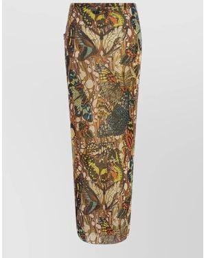 Jean Paul Gaultier Mesh Butterfly Print Long Fitted Skirt - Metallic