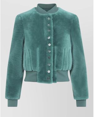 McQueen Cropped Shearling Bomber Jacket Lamb Leather - Green