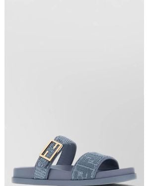 Fendi Raffia Feel Flat Sole Open Toe Slippers - Blue