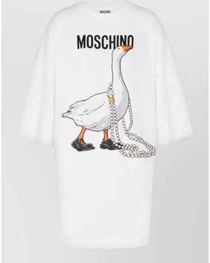 Moschino Crew Neck Graphic Print Silk Blend Dress - White