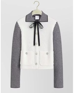 Dior Knit Jacket Houndstooth Long Sleeves Pockets - Multicolor