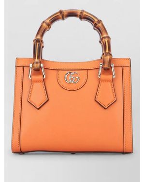 Gucci Tote Bag Bamboo Handles Removable Strap - Orange