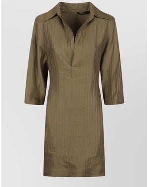 Petar Petrov Short Sleeve Dress Drawstring Waist Stripes - Green