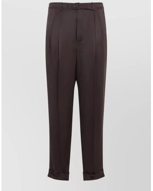 Saint Laurent Pleated Trousers Cuffed Hem Belt Loops Pockets - Multicolour