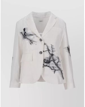 Thom Browne Printed Silk Single-Breasted Coat - White