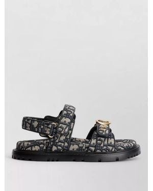 Dior Hardware Slide Sandals Open Toe Rubber Sole - Black