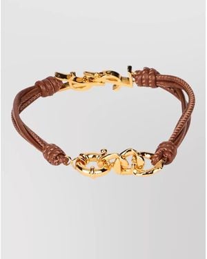 Saint Laurent Braided Leather Bracelet Logo And Metal - White