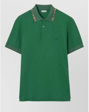 Burberry Logo Cotton Polo Shirt Contrasting Collar - Green