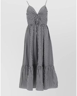 Michael Kors Midi Dress Ruched Bodice Spaghetti Straps Tiered - Grey