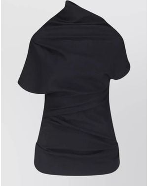Entire studios Asymmetrical Neckline Draped Short Sleeve Shirt - Black