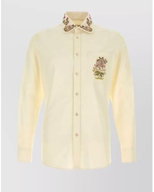 Valentino Garavani Oxford Shirt With Long Sleeves And Embroidery - Natural