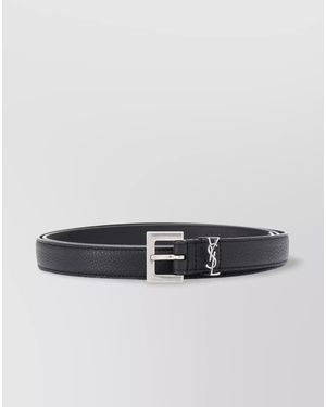 Saint Laurent Grained Leather Cassandre Belt - Grey