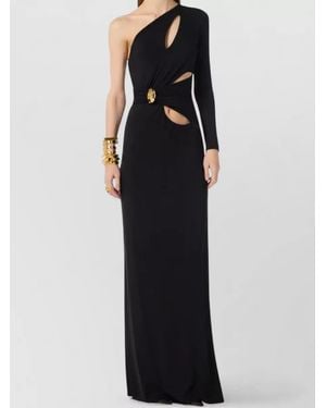 Elisabetta Franchi One Shoulder Fitted Gown Cut Out Waist - Black