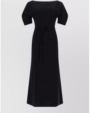 Lemaire Cotton Linen Dress Belted Waist Maxi - Black