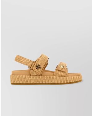 Tory Burch Raffia Kira Open Toe Textured Sole Sandals - Metallic