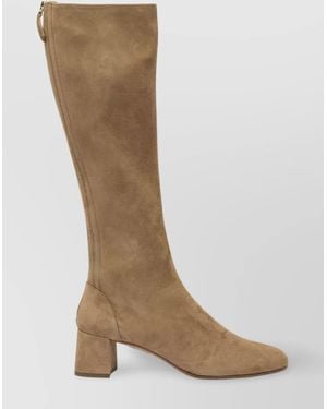 Aquazzura Almond Toe Suede Knee-High Block Heel Boots - Brown