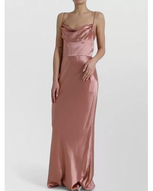 Dolce & Gabbana Silk Cowl Neck Spaghetti Strap Long Gown - Brown