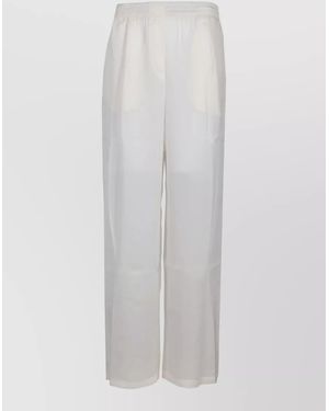 LA ROSE Silk Lounge Trousers Elastic Waist Wide Leg - White