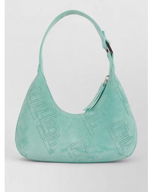 BY FAR Curved Silhouette Perforated Suede Shoulder Bag - Green