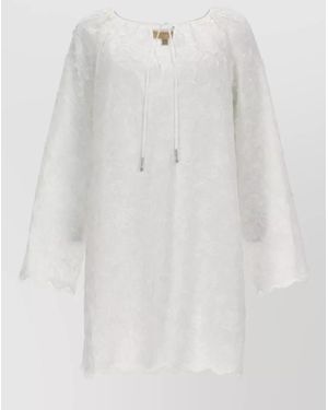 Michael Kors Floral Embroidery Beach Dress Long Sleeves - White