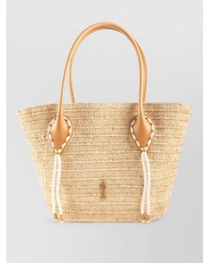 Christian Louboutin Venus Rafia Beach Tote Contrast Stitching - Natural